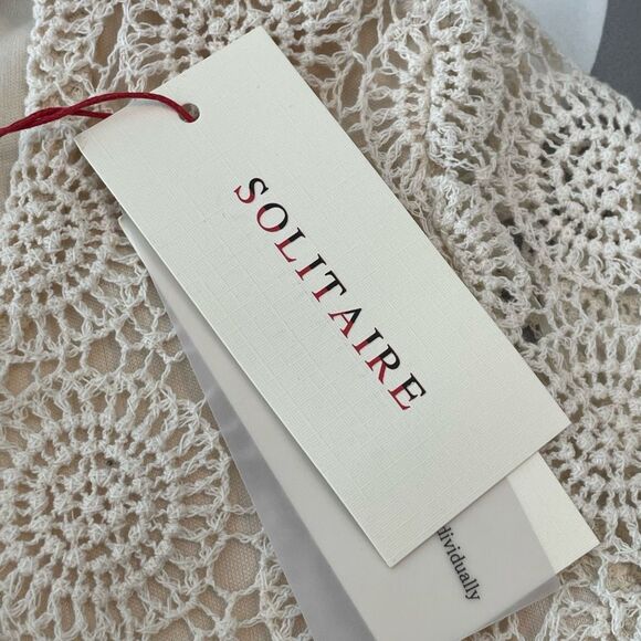 Solitaire Anthropologie Crochet Lace Top Cream Knit Bell Sleeves Full Back Butto - Picture 6 of 9